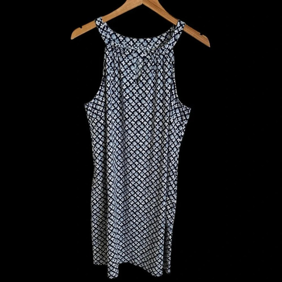 Lands End Womens Large 14 16 Blue Print High Neck Keyhole Active Dress Summer L - Picture 1 of 5